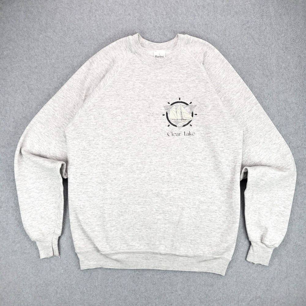 Murina Sweatshirt Mens Large Gray Clear Lake Sailboat Graphic Vintage USA Made